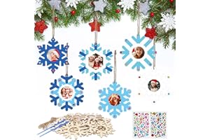 DKINY 12pcs Bricolage Cadre Photo Flocon Neige en Bois à Suspendre pour Enfants Loisir Créatif d'Hiver Noël Activité Familiale Fête Decoration Interieur