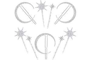 TUNEJOY Horquillas Luna Estrella Accesorios Vintage Hair Pin Rhinestone Diamantes brillantes para Mujeres Niñas Cabello Pasadores Plata 9 Piezas