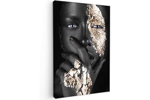 MuchoWow© Bild auf Leinwand Groß 80x120 cm XXL Schlafzimmer Bilder Wand Goldene Deko Wohnzimmer Modern Wanddeko Bilderwand Geschenk Frau - Gold - Schwarz