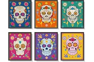Outus 6 pezzi decorazioni da parete a forma di cranio di zucchero decorazione poster del giorno dei morti decorazione messicana cranio di zucchero del giorno dei morti Fiesta Impressioni d'arte, 8x10