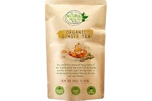 Organic Ginger Tea Bags – Pure Chopped Ginger Root from India – Spicy, Warming and Naturally Caffeine-Free – The Natural Health Market – 15 Biodegradable Herbal Tea Bags in Plastic-Free Pouch
