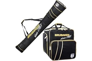 BRUBAKER - Set de Ski 'Grenoble' - Sac à Chaussures de Ski & Housse à Skis - pour 1 Paire de Skis, bâtons, Bottes & Casque - 170 cm ou 190 cm - Noir/Doré