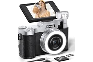 LONGYI Digital Camera, 64MP 4K Cameras for Photography and Vlogging with Beauty Ring Light, 64GB SD Card, 18X Zoom Autofoucs, 180° Flip Screen Compact Portable Youtube Camera for Beginners Adult Teens