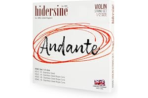 Hidersine Andante Violin Strings SET for 1/2 size. Steel Rope Core for easy playing feel. Great tone and Great Value. Ideal Student Strings for half size Violins. 1 SET of 4 strings.