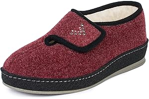 SCHAWOS Ladies Felt Slipper Johanna foderato in lana vergine e antiscivolo Chiusura in velcro