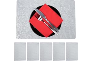 TERAFEELS Placemats Heat Resistant Mat Set of 6 Stamping Table Mats Washable PVC Place Mats Non-Slip Stain Resistant Kitchen Table Placemats Easy to Clean Silver 45×30CM,8906