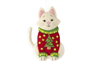 Bucilla Felt Ornaments Applique Kit Set Of 6-Cats In Ugly Sweaters