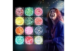 OBRJOYFLY 12 Colori Fluorescente Paillettes per Corpo, Brillantini Viso Gel Bagliore Nel Buio, Brillantini Corpo per Viso Nails Occhi Capelli Corpo, Brillantini Viso Festival Feste, Halloween, Musicali, Natale