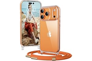 OLEPHY Handykette für iPhone 17 Pro Hülle mit Band, [Verstellbarem und Demontage Umhängeband], Transparente Handyhülle mit Kordel zum Umhängen für Wanderungen & Outdoor | Freiheit für Hände, Orange