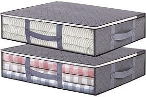 Vieshful 2 Paquete Bolsas de Almacenamiento de 40L Contenedores Plegables con Manijas Transparentes Reforzadas Organizador con Cremallera para Edredones de Cama, Gris