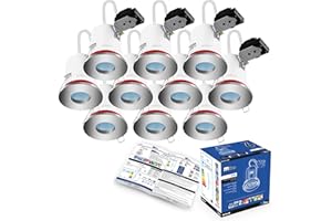 10x GU10 Bathroom IP65 Fire Rated Fixed Downlight Satin Chrome Brite-R LED Spotlight Recessed Ceiling Fitting Die-Cast Aluminium IP65 Rated CE Approved Easy Installation 2 Year Warranty No Bulb