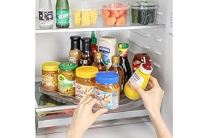 ROWNYEON Lazy Susan Turntable Organiser for Fridge,16.5'' Clear Rectangular Fridge Organisers Storage, Rotating Spice Rack, Fridge Lazy Susan Organiser for Cabinet Table Pantry Kitchen Countertop