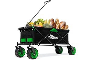 SAMAX Chariot à Main de Transport Chariot de Jardin Charrette à Bras Remorque á Main Pliante Offroad - Noir/Vert
