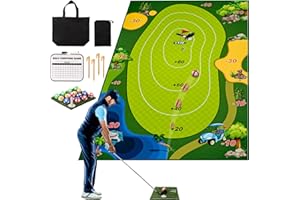 HASSOKON Golf Mat, Casual Golf Game Set, Golf Training Mat Set, Golf Practice Hitting Mat for Adults Kids Indoor Outdoor Golf Practice Training(1 Golf Club IN)