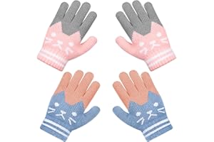 Becellen 2 pary Rękawiczek Zimowych Dziewczynki, Śliczne Termiczne Rękawiczki Pełne Palce Magiczne Rękawiczki Dziecięce Do Codziennego Użytku