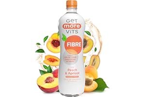 Get More Vits - Fibre Still Peach & Apricot Flavoured Spring Water (12 x 500ml), Boosts Overall Gut Health & Digestion, Feel Fuller for Longer, Sugar-Free, Low Calorie, Vegetarian, Vegan