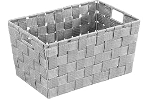 WENKO Panier de salle de bain Adria, Format S, Panier de Rangement, Capacité De 6.24 L, Style Plastique Tissé, En Polypropylène, 30 x 15 x 20 cm, Couleur : Gris