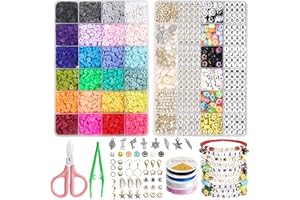 LIANGDING Perline Piatte per Braccialetti, 7048 Pezzi Perline con Lettere e Faccina Sorridente per Braccialetti,24 Colori da 6 mm di Argilla Polimerica per Bigiotteria Fai da Te