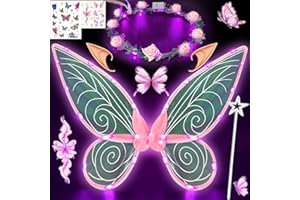 YeahBoom LED Feenflügel Leuchtende,Schmetterlingsflügel mit Elfenöhren,LED Fee Stirnband und Sterne Feenstäbe,Schmetterlingsflügel,Prinzessinnenflügel,Flügel Kostüm für Fasching oder Feen-Mottopartys
