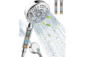 SUNCLEANSE Filtered Shower Head and Hose, 9-Spray Setting High Pressure Shower Head with Filters for Hard Water - Filtered Chlorine (Chrome,2 Filters)