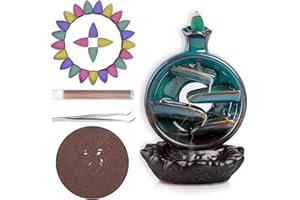 BAONUO Bruciatore incenso a cascata, porta-incenso in ceramica controcorrente, con 100 coni d'incenso + 30 bastoncini d'incenso, per la decorazione della casa e l'aromaterapia (Verde)