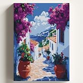Sayılarla Boyama Tuval Hobi Seti BODRUM SOKAĞI Temalı Fır&ccedil;a ve Boya Dahil Set (&Ccedil;ıtalı) 40x50 CM Kendin Yap Sayılarla Tuval Bo