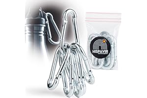 HISPAVIR® | Pack 12 uds Mosquetones Pequeños 5X50 | Acero Zincado | Resistentes y Antióxido | Cierre de Resorte | Mosqueton para LLaveros, Camping, Pesca, Toldos, Hamacas y Mochilas