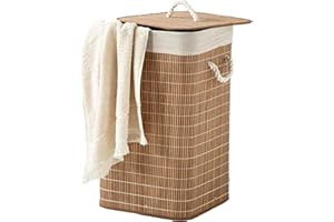 ENGLISH HOME 72 L Faltbarer Aus Bambus Wäschekorb mit Deckel 2 Fächer - Wäschekorb Schwarz Herausnehmbarer Einlage, Rechteckiger Wäschekorb für Badezimmer Schlafzimmer, 35x35x60 Laundry Baskets