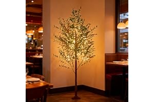 ‎YRHOME YRHome 120cm Ölbaum Lichterbaum 180 LED - Künstlicher Leuchtbaum mit Stecker, Blütenzweigen & Warmweiß Licht Lichterzweige Baum Lampe Dekobaum für Weihnachten, Wohnzimmer