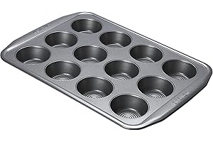Circulon Momentum Muffin Trays For Baking 12 Cup - Non Stick Muffin Tin with Extra Large Handles, Grey Carbon Steel, Dishwasher Safe Bakeware