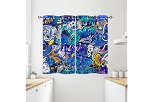 ANHOPE Graffiti Fußball Auto Gamepad Vorhänge mit Ösen Kinder Jungen Mädchen Gardinen Blickdichte Thermo Vorhang Blackout Curtain Schlafzimmer Wohnzimmer Verdunklungsvorhänge 2er Set H 138 x B 71 cm