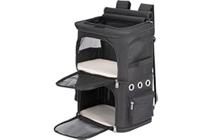 FASNATI Double-Compartment Pet Carrier Backpack, Cat Carrier Backpack for 2 Cats, Small Dogs and Rabbits, Perfect for Traveling/Hiking/Camping, Black