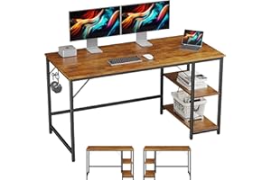 JOISCOPE Escritorio para Ordenador, Mesa para portátil con Tablero Estable y Compartimento de Almacenamiento de 2 Niveles, para Habitaciones pequeñas, 140 x 60 x 75 cm (Acabado Roble Vintage)