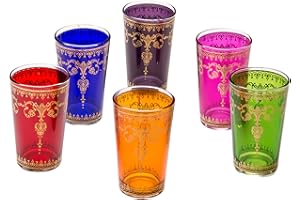 MARRAKESCH Copas de té Decoradas orientales Set 6 Copas Andalous Multicolor Claro - Cristales de té marroquí 6 Colores decoración Oriental - 6 x Vasos de té de Marruecos Oriental Decorado - Diferentes Modelos