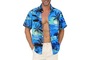 Gavliuu Männer Hawaiihemd, Kurzarm Blumen Druck Hemd Leicht für Freizeit Urlaub
