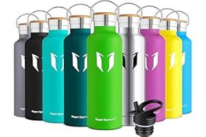 Butelka na wodę Super Sparrow - Butelka ze stali nierdzewnej - Podwójna ścianka izolowana próżniowo - Standardowa butelka na usta - Bez BPA - Idealna jako butelka sportowa - 2 pokrywki (1000ml)