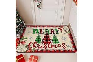 QYLAZUNE Christmas Decorations Door Mat Indoor and Outdoor Three Trees Home Decoration Pattern Welcome Mat for Non Slip Backing Front Door Porch and Home Bathroom Merry Xmas and Happy New Years Doormat 40x60cm