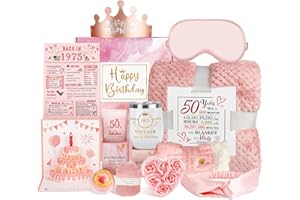 AMOSKING 50th Geburtstagsgeschenke für Frauen, Pflege-Paket erhalten bald Geschenke für 50-Jahre alte Frau, 1975 Geburtstag Box Relaxing Spa Kit mit Tumbler Decke Poster für ihre Mutter Frau Freundin Schwester