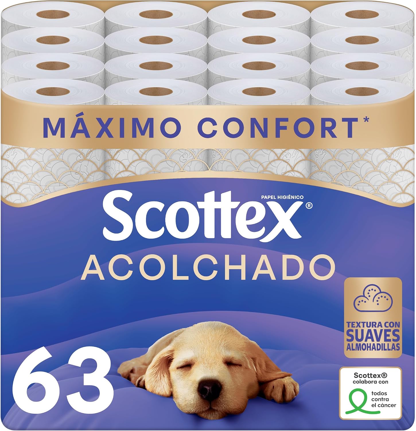 Scottex Acolchado Papel Higiénico - 63 rollos (7 packs de 9 rollos) - Papel Higienico 3 capas