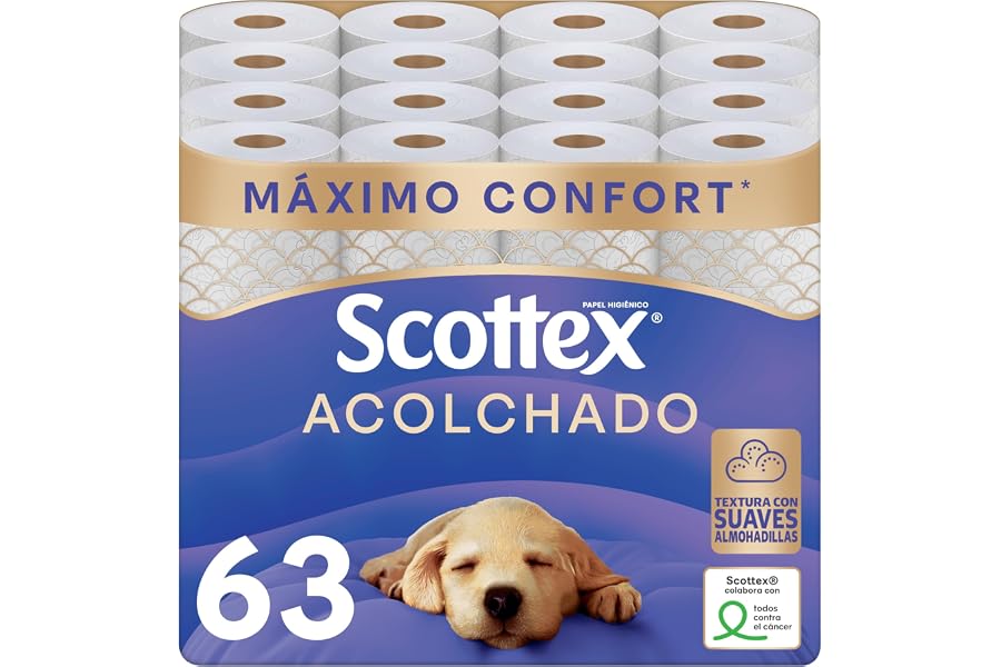 Scottex Acolchado Papel Higiénico - 63 rollos (7 packs de 9 rollos) - Papel Higienico 3 capas