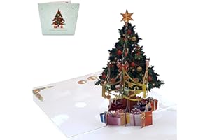 Typicshop Tarjeta de felicitación navideña 3D - Árbol de Navidad a color con regalos y estrella - Postal 3D de Navidad