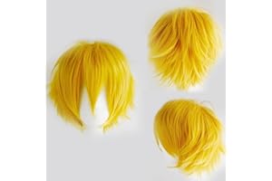 ‎GAIRYAN Gairyan Perücke Gelb Perücke Damen Unisex Anime Cosplay Wig Kurze Synthetische Frauen Herren Gerade Perücken Halloween Karneval Kostüm Themen Party Kostüm