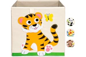 Ceria Star Kinder Aufbewahrungsbox | Spielzeug Box (33x33x33) mit Tiermotiven für Baby- und Kinderzimmer | Faltbare Spielzeugkiste zur Aufbewahrung im Kallax Regal | Tiger