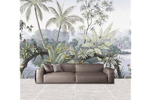 MWSSEGGE Papier Peint Arbres Tropicaux Panoramique 3D forêt Tropicale Tropicale Cocotier Papier Peint Lac Plante Murale Salon Chambre à Coucher Maison Décoration Intérieure (400x280 cm)