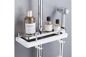 FIISAYL Estanteria Baño sin Taladro para Barras de Ducha de 21mm-25mm Negro & Blanco 1 unidad