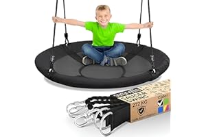 SereneLife Tree Swing Seat, Large Round Saucer Kids Swings, Adults and Kids Nest Swing, Durable Frame, 270kg Capacity, Indoor Outdoor Hanging Rope Swinging Seat for Backyard, Garden and More – Black