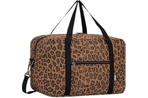 WANDF Bolsa de equipaje de mano plegable para avión, equipaje de mano pequeño, 40 x 20 x 25 cm, bolsa de deporte, bolsa de hospital, bolsa de fin de semana, de WANDF(leopardo marrón, 20 L, con correa)