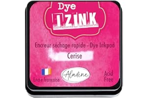 Aladine - Tampon Encreur Rose Fuchsia - Izink Dye 5 x 5 cm - Encre à Séchage Rapide - pour Scrapbooking, Carterie, Pochoirs, Loisirs Créatifs - Encre Française - Taille M - Cerise - 19257