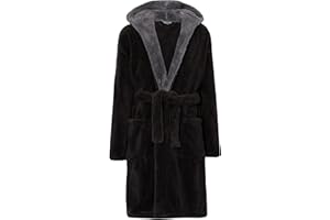 MICHAEL PAUL Dressing Gowns for Men | Super Soft Snuggle Hooded Dressing Gown in Grey Navy Black | Men's Warm and Cozy Fleece Nightwear Robe | Gifts for Him
