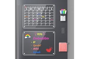 ‎EOTW EOTW 2 Stück 2024 Acrylic Magnetische Abwischbare Kalender(40cm x 30cm), Transparent Stundenplan Monatsplaner und Whiteboard für Kühlschrank mit 11 Farbigen Markern, Wochenkalender Abwischbar